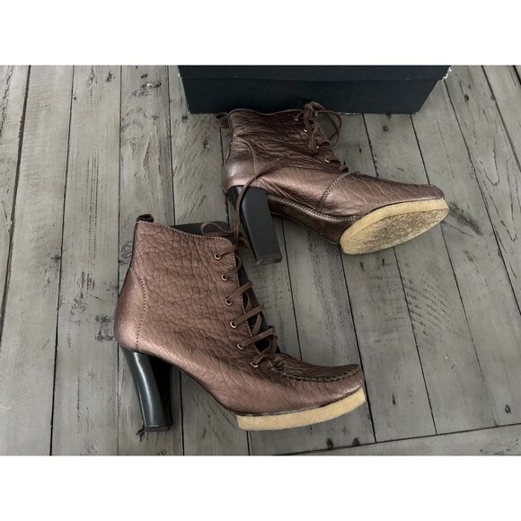 Gianna Melani Italian Designer Brown Lace up Heel Boots Womens 37 7 - Picture 5 of 7